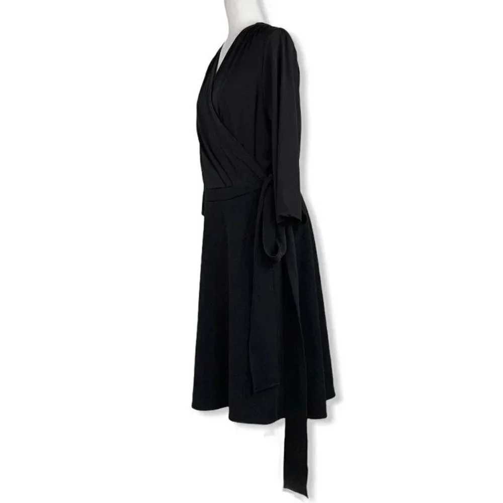 ECI Stretch 3/4 Sleeve Black Women's Wrap Dress - Picture 3 of 10